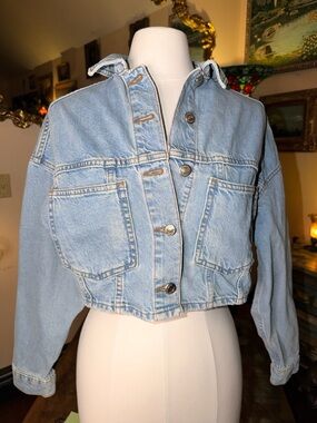 Topshop Washed Light Blue Cropped Denim Jacket